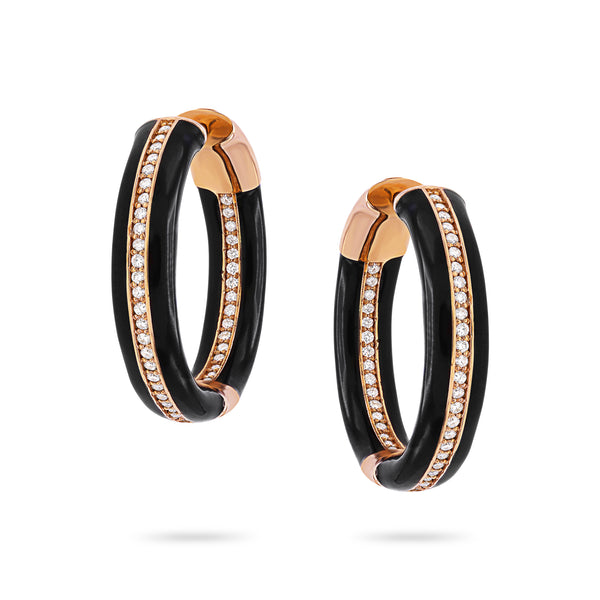 Gradiva Onyx Hoops | Diamond Earrings | 18K Gold