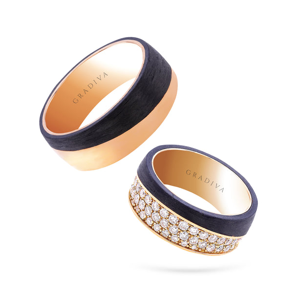 Gradiva Wedding Band | Carbon Fiber Diamond Ring | 18K Gold