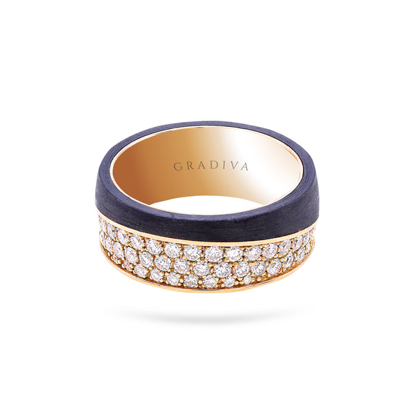 Gradiva Wedding Band | Carbon Fiber Diamond Ring | 18K Gold